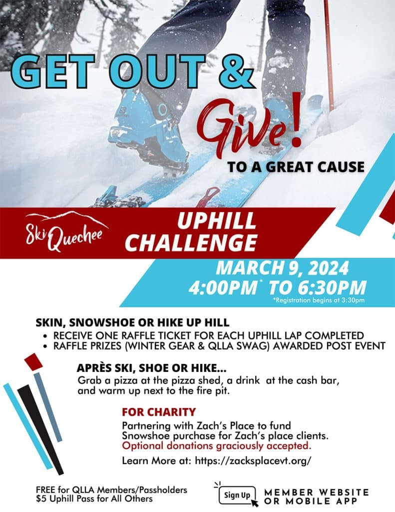 Uphill challenge poster to skin, snowshoe, or hike up hill.